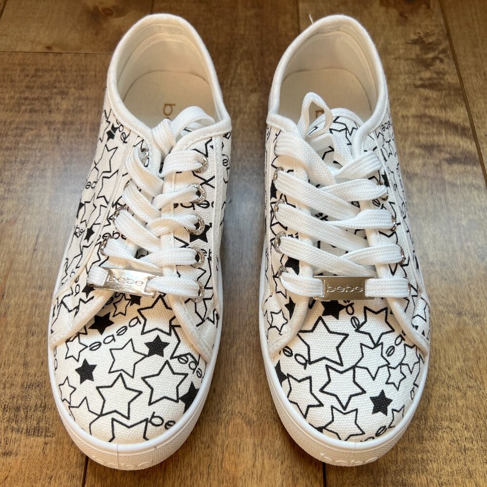 Bebe Sport Women's White Black Logo Daney Canvas Sneaker Shoe, Size 7.5 - NEW